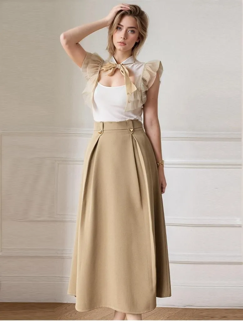 Jupe trapèze décontractée taille haute pour femmes, jupes mi-longues élégantes pour dames, travail, avocat de bureau, mode automne, 2024