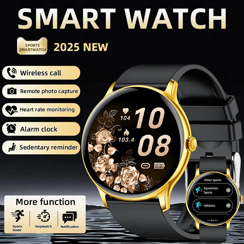 

LIGE Новые 1,38-дюймовые умные часы с HD-экраном для женщин и мужчин, Bluetooth-вызов, спортивные мужские часы для фитнеса, монитор сердечного ритма, здоровья, умные часы