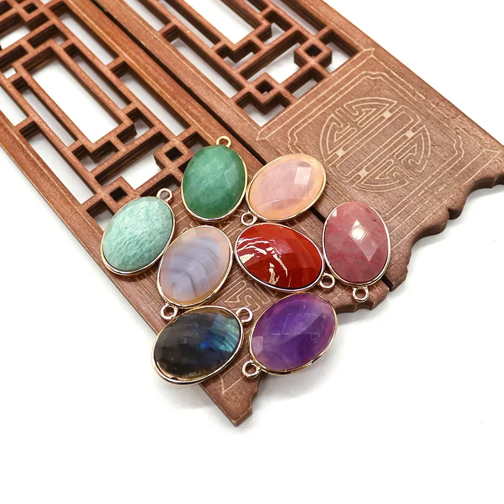 

Natural Stone Amethyst Agate Polished Faceted Oval Pendants Electroplated Edges Single Hole DIY Necklace Jewelry Accessories