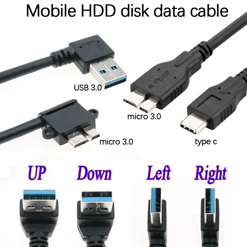 1PC USB Type A Type C Male To Micro B Data Cables Cord Lead For External Hard Drive Disk USB3.0 Cable Mobile HDD Disk Data Cable