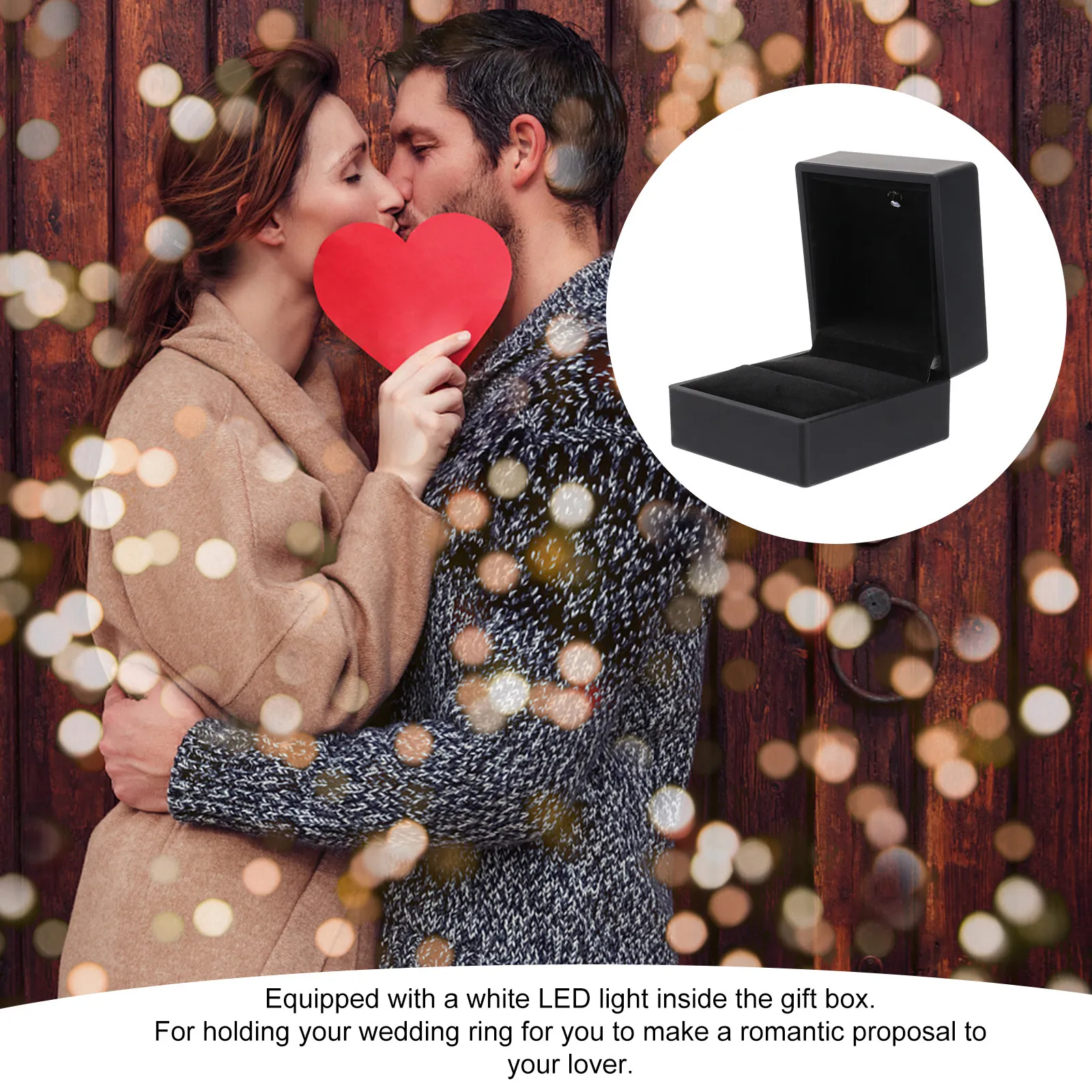 

Jewelry Ring Case Black Portable Wedding Ring Box Featuring White LED Light Perfect for Engagement Proposal 75x75x45mm PU Metal