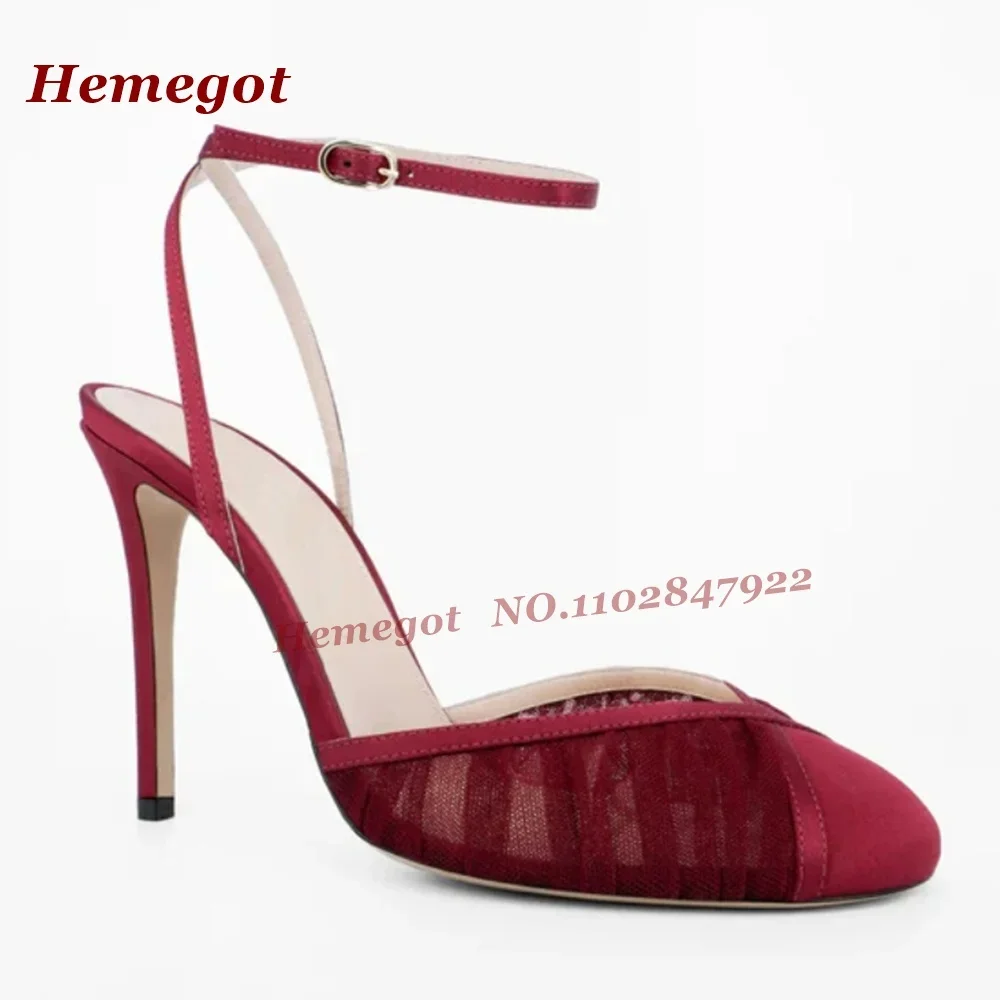 Ankle Buckled Stiletto Heels Women's Sandals Black Lace Slingback Satin Splicing Sandals Elegant Evening Party Wedding Shoes