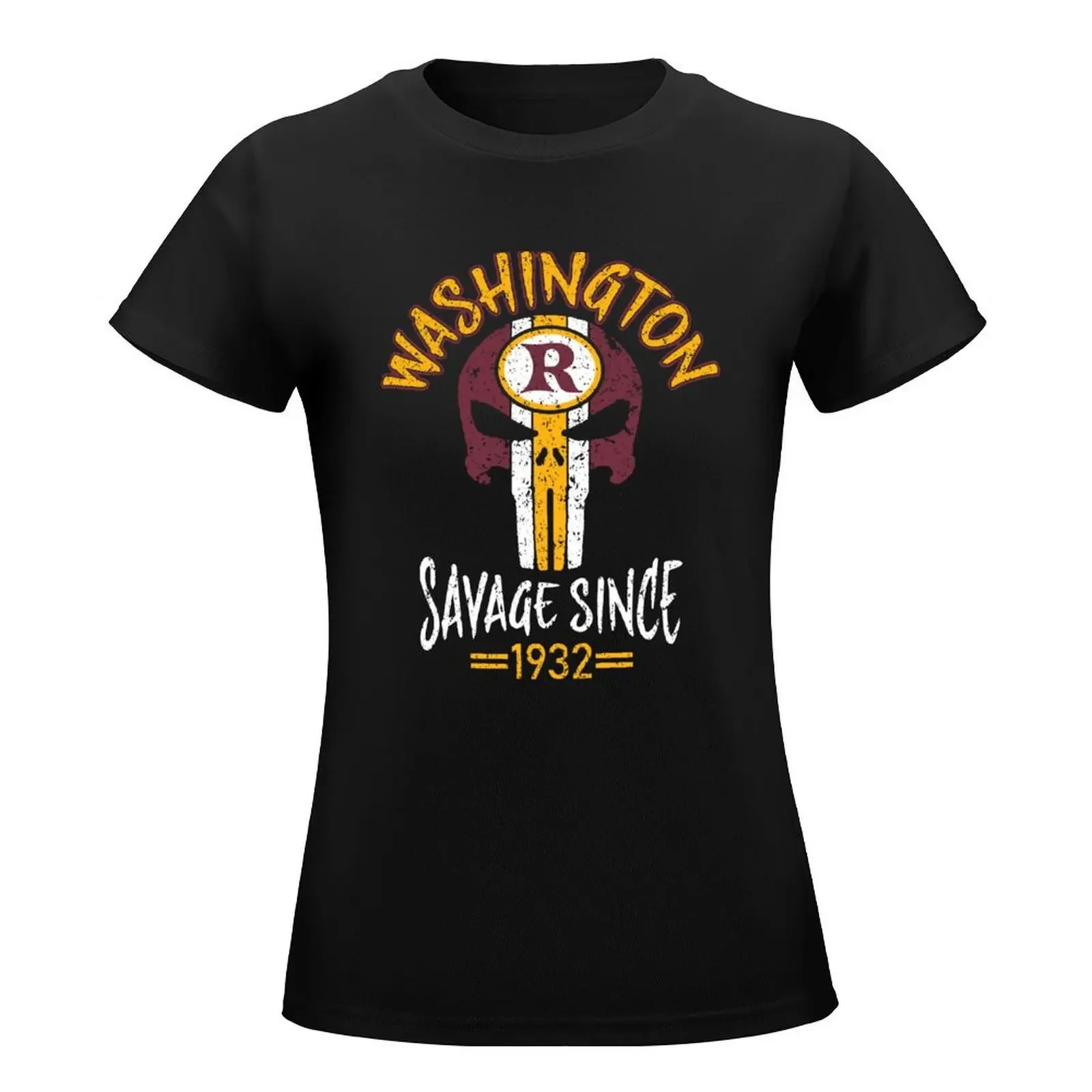 Washington Pro Football Savage Skull 1932 Apparel T-Shirt Aesthetic clothing Short sleeve tee cropped t shirts for Women