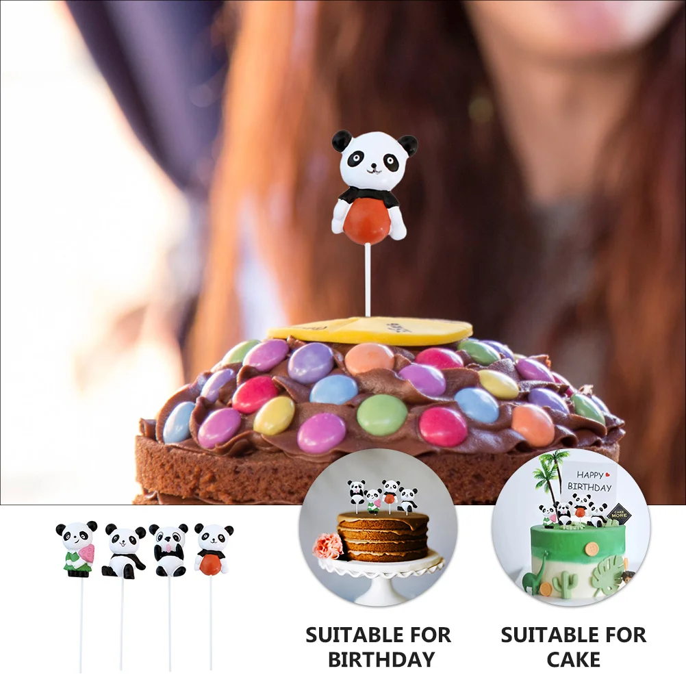 4Pcs High Class Resin Panda Cake Toppers Safe for Birthday Party Decoration Panda Cake Toppers Cupcake Topper Party Supplies
