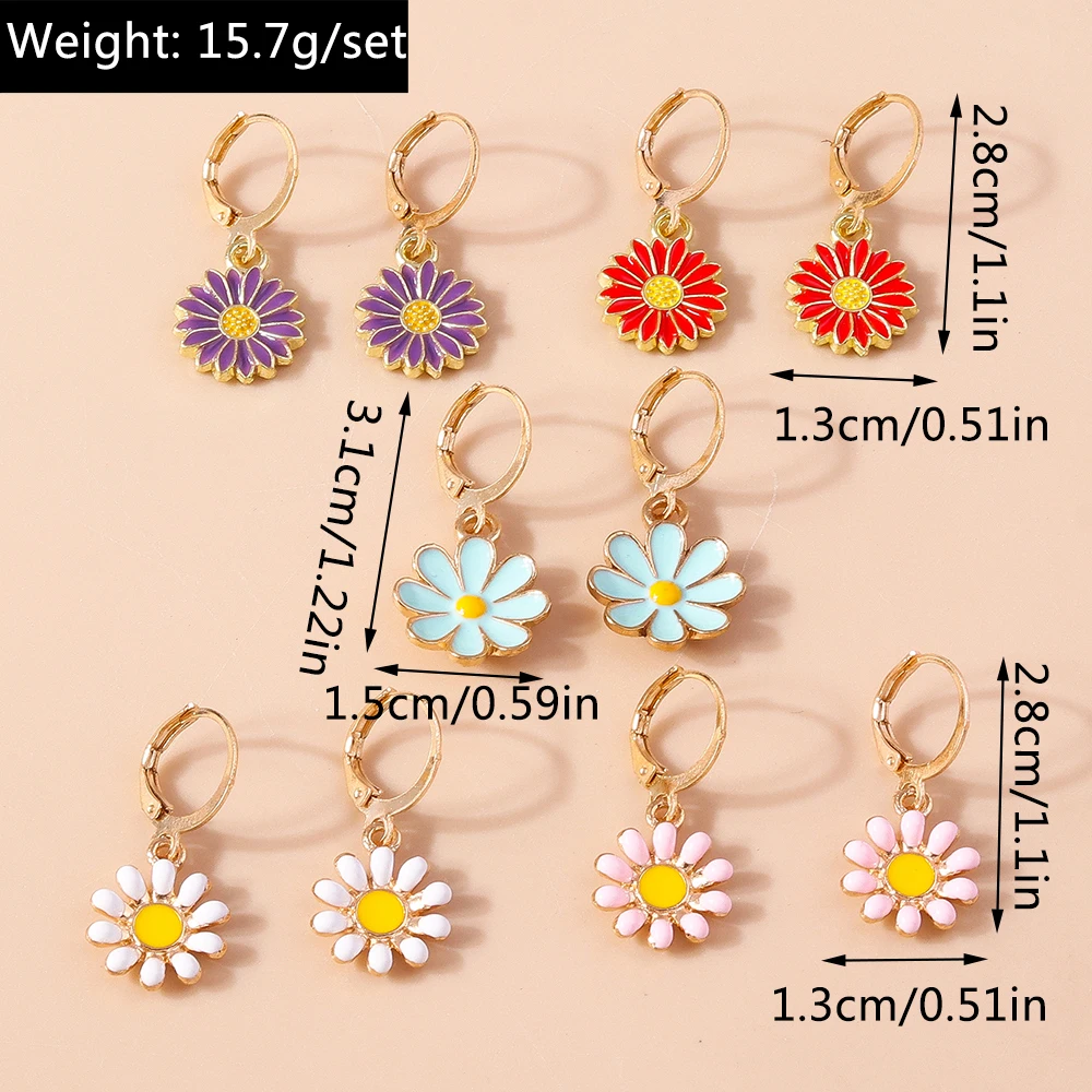 Aihua 10 teile/satz Schöne Emaille Gänseblümchen Blume Ohrringe Set für Frauen Kawaii Blumen Baumeln Ohrringe Schmuck Geschenke – Detail 7