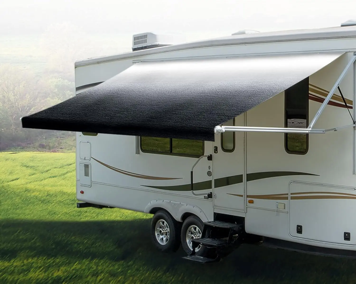 Rv Awning Fabric Replacement | Universal Fit | 8-22Ft Sizes | Heat Sealed Vinyl (15' - Actual Width 14' 1"", Charcoal Fade)