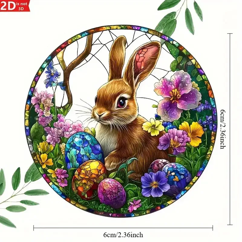 2D Flacher Osterhase aus Acryl zum Aufhängen an Fenstern mit Eiern und Blumen, Keine Stromversorgung Nötig, für Fenster, Schlafzimmer, Gartendekoration, Geschenk ​