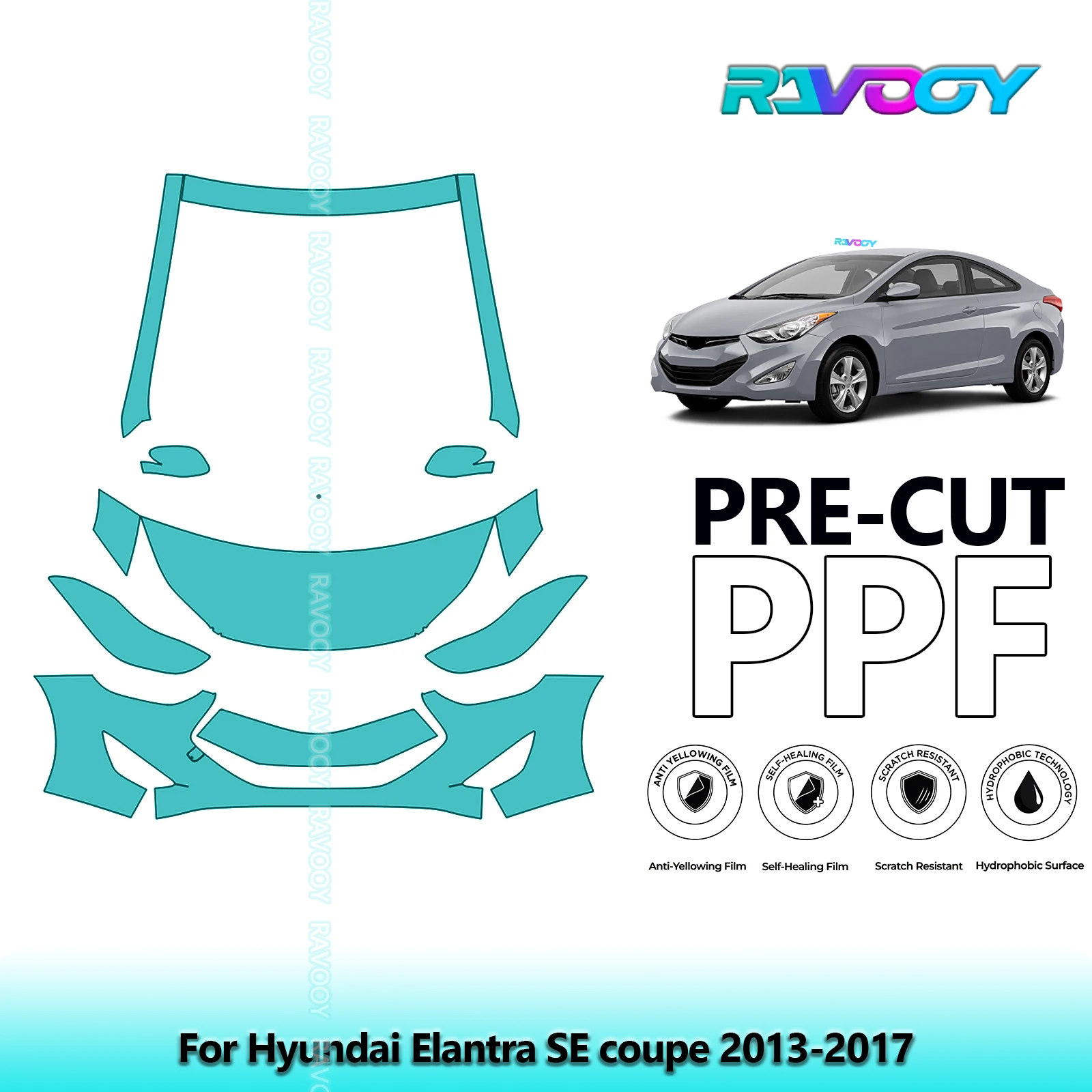 For Hyundai Elantra SE coupe 2013-2017 Partial Front 8.5Mil Pre-Cut Paint Protection Film PPF Stone Chip Kit | Clear/Matte/Black