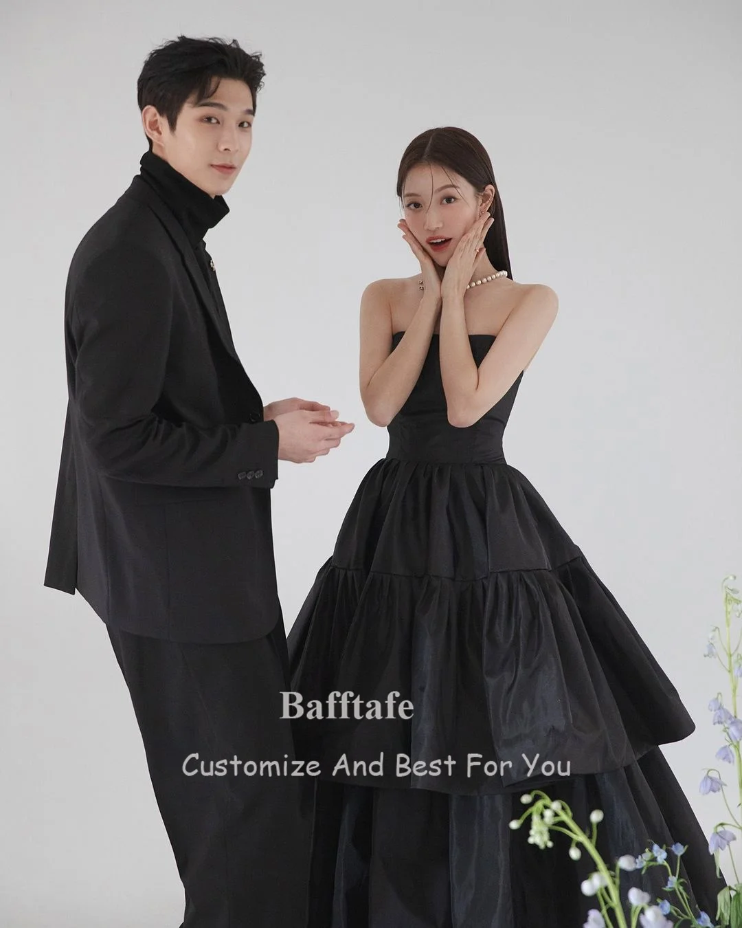 Bafftafe Black Taffeta Korea Lady Prom Dresses 2024 Layers Formal Party Dress Special Occasion Dress Floor Length Evening Gowns