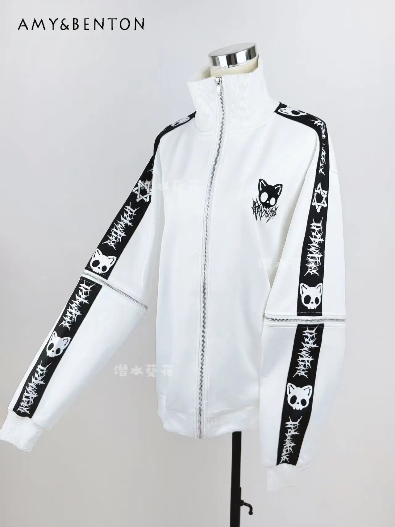 Setelan Dua Potong Wanita Bergaya Anime Jepang Asli, Subkultur Gothic, Jaket Oversize Lengan Lepas Pasang, Celana Kasual, Patchwork