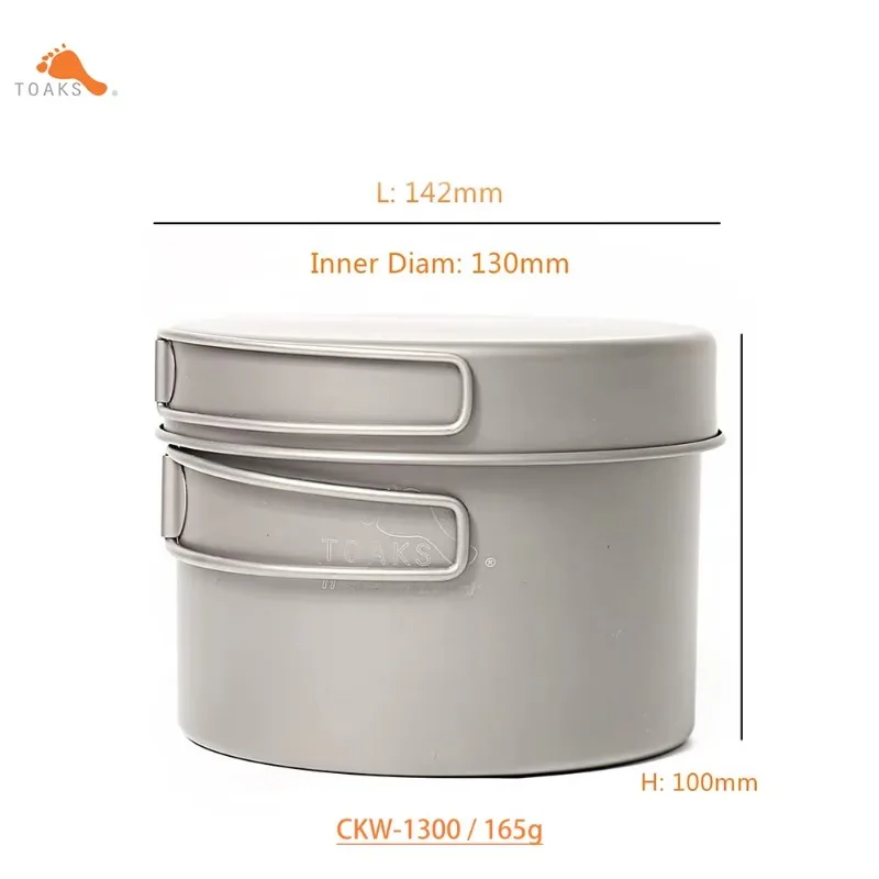 TOAKS Titanium CKW-1300 & STV-11 Combo Set Camping Equipment Cookware and Wood Stove POT 1300ml Outdoor Hiking Ultralight