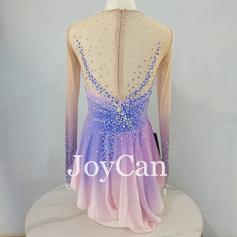 JoyCan Ice Figure  Skating  Dress Girls PInk Spandex Stretchy Competition Dance Wear Customized