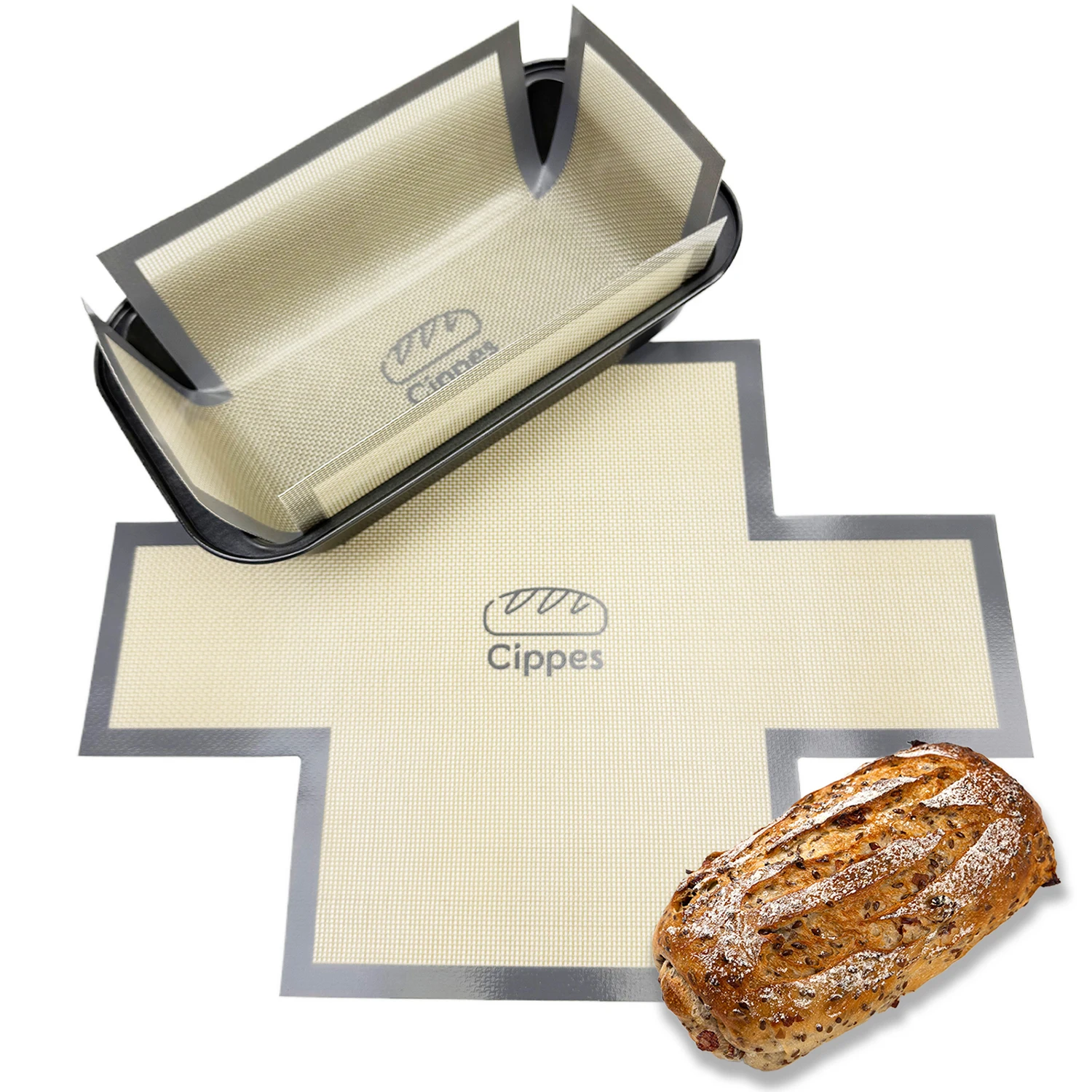 Revestimientos de silicona para pan, tapete para hornear pan antiadherente reutilizable para sartenes de pan de 9,5 x 5 pulgadas o 1,5 lb, resistente al calor