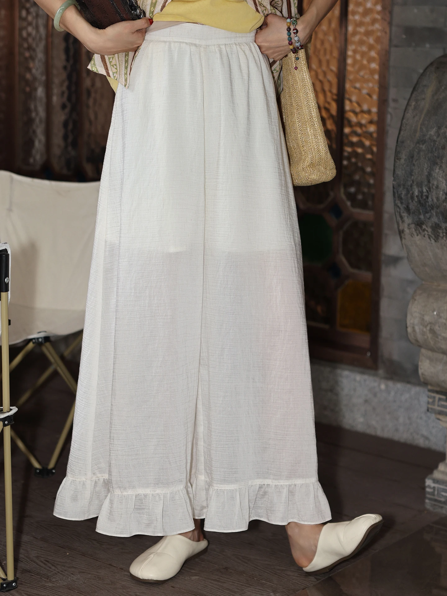 

Брюки-палаццо Chen Jiajie Moon Washed в винтажном стиле, с высокой талией, повседневные, женские, на раннюю весну, прямого кроя, в стиле юбки