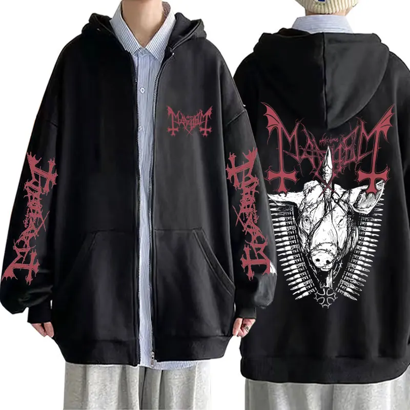 

Death Black Metal Rock Mayhem Print Zipper Hoodie Autumn Winter Men Women Fleece Oversized Zip Up Jacket Male Zip Up Sweatshirt