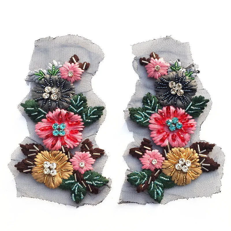 

New Ribbon embroidery patch,clothes collar shoulder symmetrical cloth patches,DIY clothing accessories,2PCS/lot