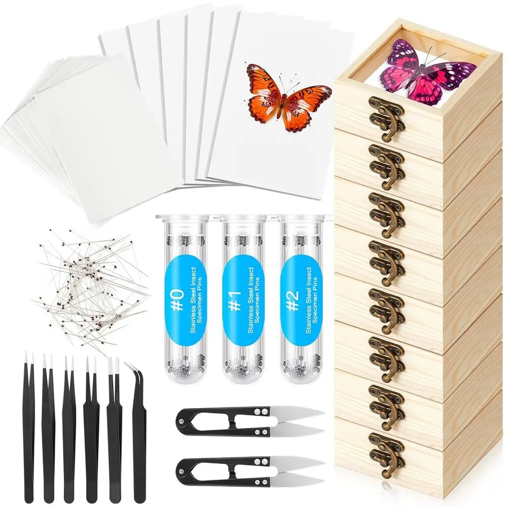 

55-Piece Insect Specimen Kit with 8-Piece Display Case, Pinning Board, Pins, and Tweezers for Entomology Collection