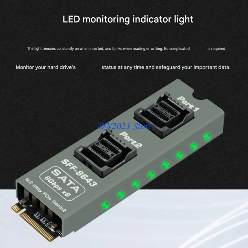 F3KE Internal Storage Board with SFF-8643 Pair, M.2 M-Key Host Adapter, Light, and Mounting Screw for Organized Drive Layouts
