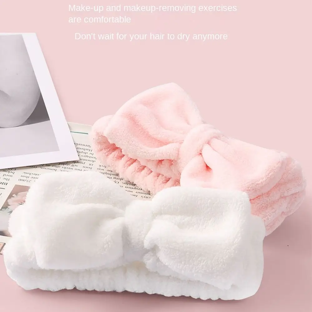 Bow Tie Soft Bow Headband Microfiber Hair Band for Washing Face Makeup Headband Women Skincare Headbands Coral Velvet