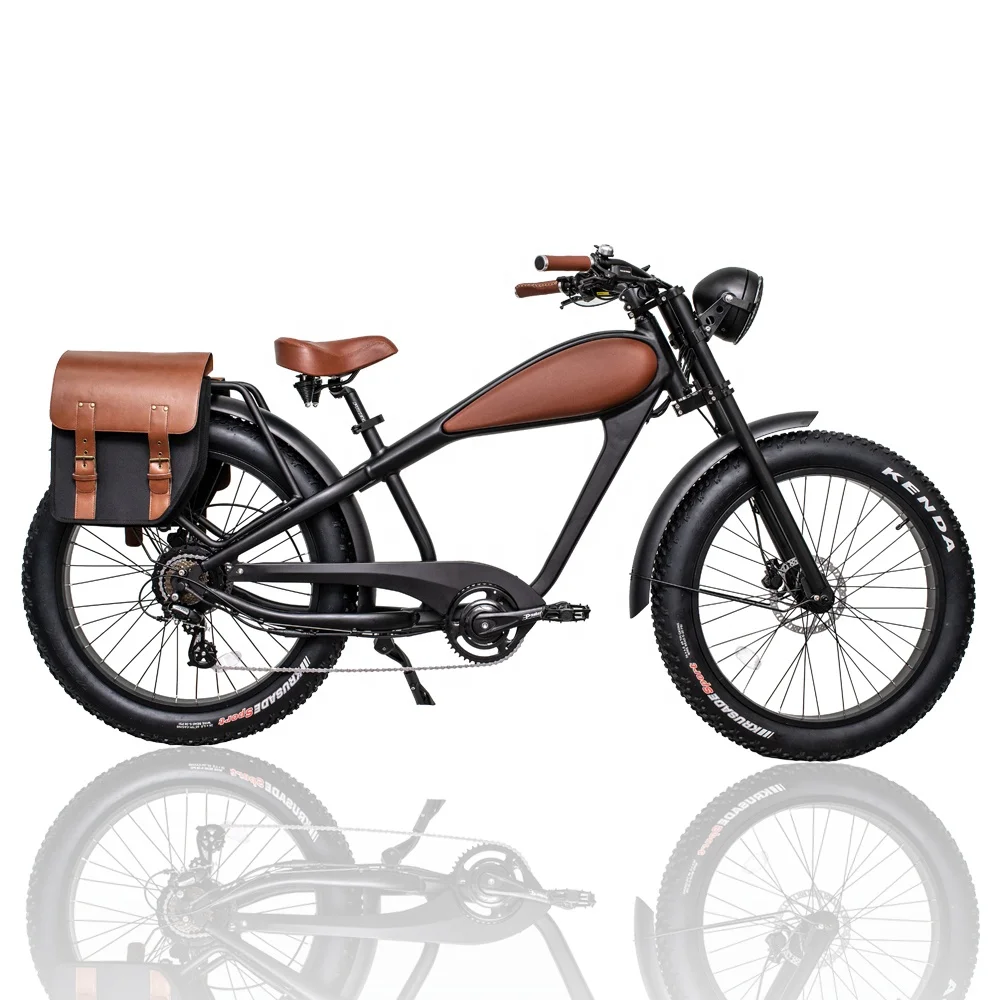 Retro Fatbike Electric Bike 7 Speed Dual Lithium Batteries Hydraulic Disc Brake 750W for Beach Riding