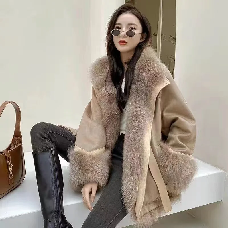 Environmentally Friendly Imitation fox fur Grass Inner Lining pie Overcomes Women's 2024 Winter Loose Medium Long Female Jacket