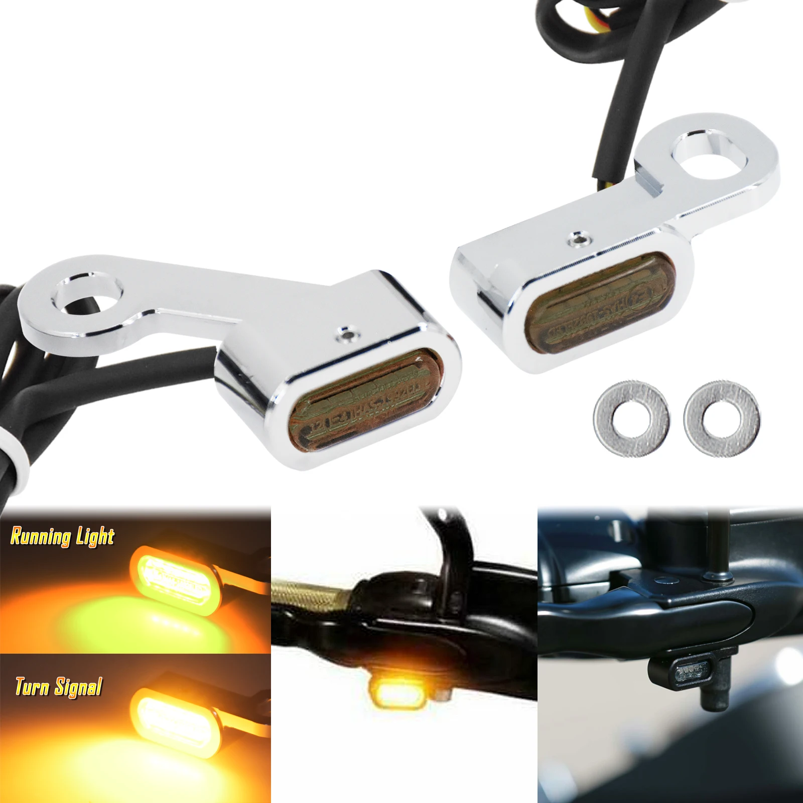 2PCS Motorcycle LED Turn Signal Indicators Amber Running Lights Mini Lamp E Mark For Harley Sportster XL883 1200