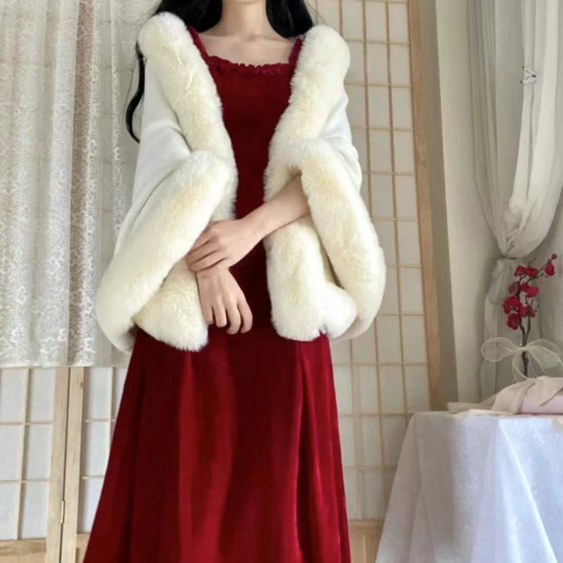 

Women Autumn Winter Bohemian Faux Fur Ethnic Style Long Thick Poncho Shawl Female Short Solid Loose-fitting Cloak Coat