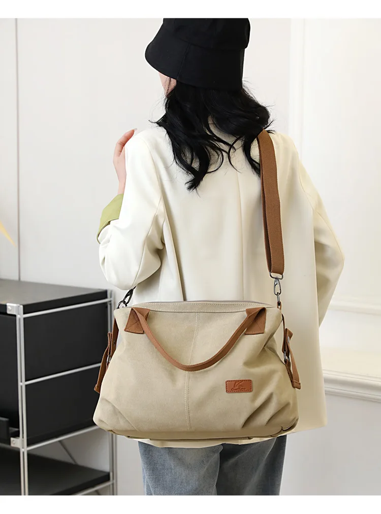 Mochila Retro de un hombro para mujer, bolso cruzado de lona con contraste de Color, estilo europeo y americano, novedad de 2024