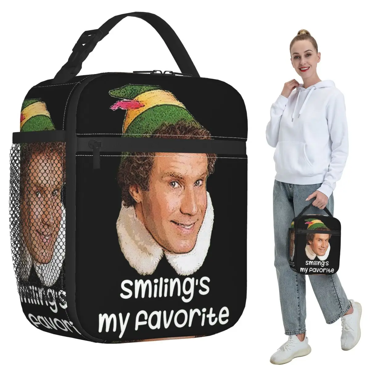 

Улыбание моего любимого приятеля, фильм эльфа, изолированная сумка для обеда Ferrell, охлаждающая термосумка для еды, герметичные коробки для завтрака