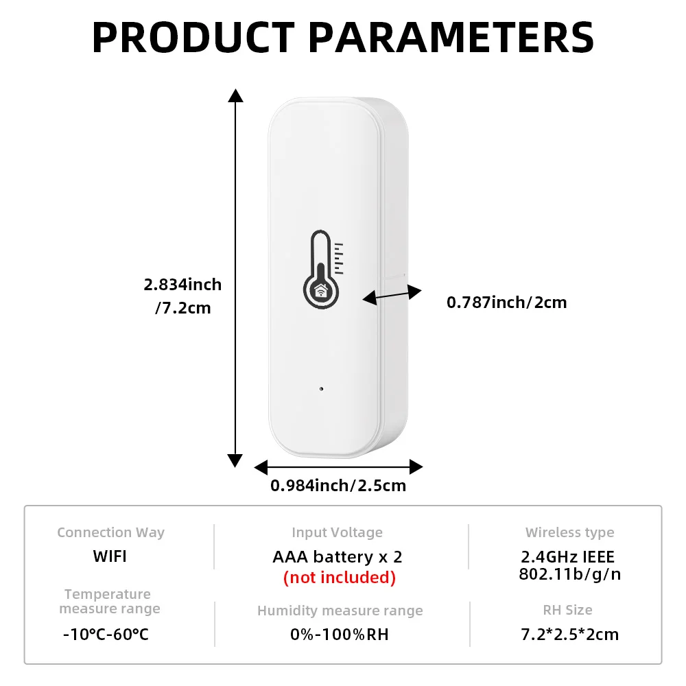 Tuya-Capteur de température et d'humidité WiFi, batterie de capteur d'humidité intérieure, prise en charge de la surveillance, document noir ou blanc, 62 LED