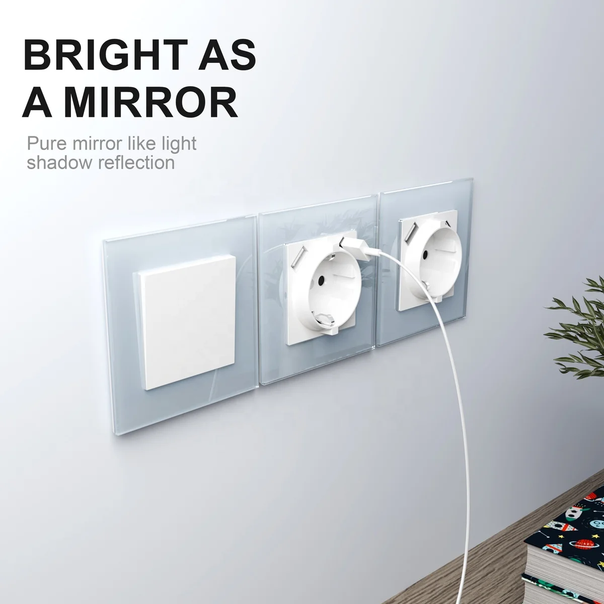 5pcs Customizable White Glass Panel Light Wall Switch 1 Gang Double Pole EU Single Pole Compliant