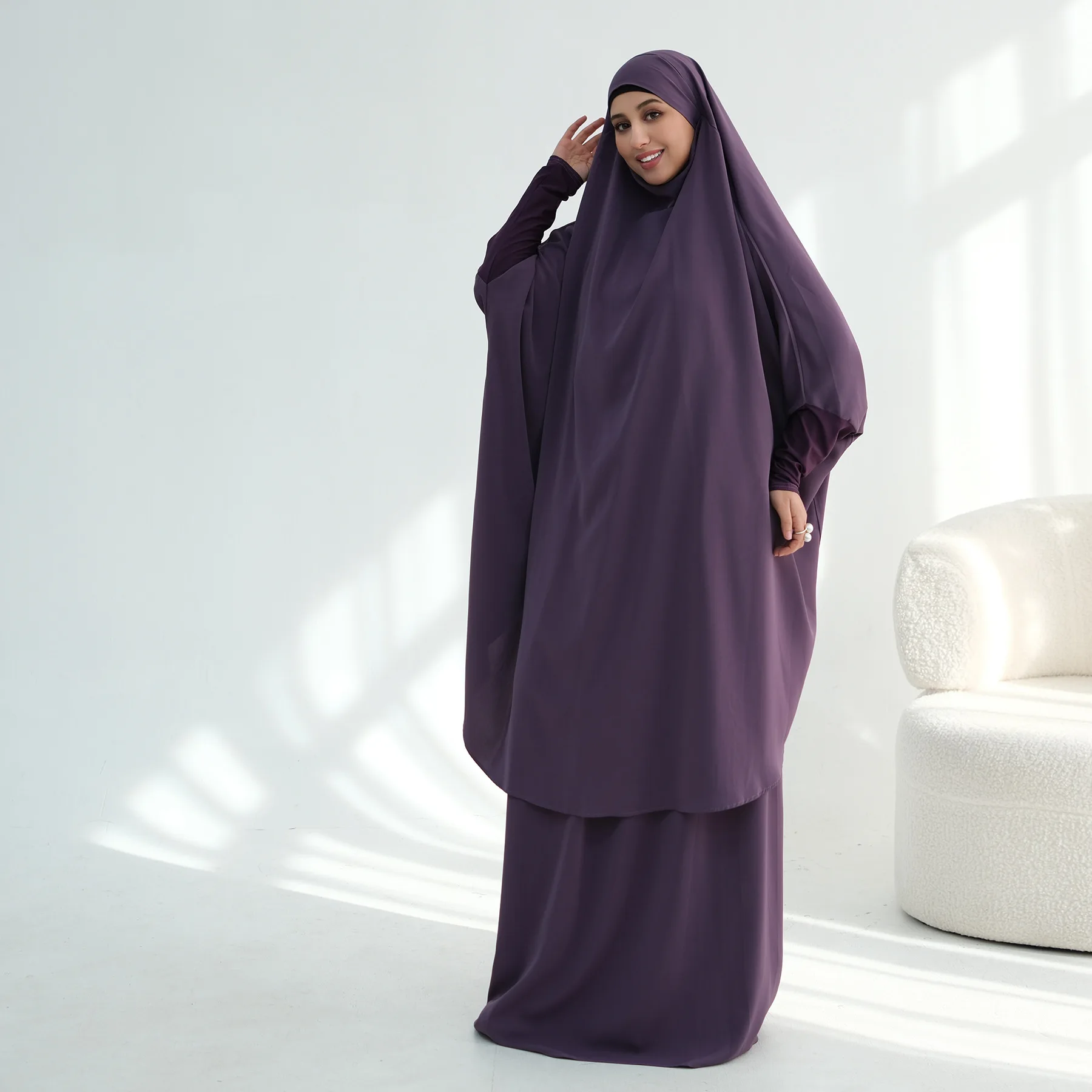 

Eid Djellaba Women Long Khimar 2 Piece Set Prayer Garment Nida Abaya Skirt Muslim Ramadan Gown Dubai Arab Islamic Niqab Burka