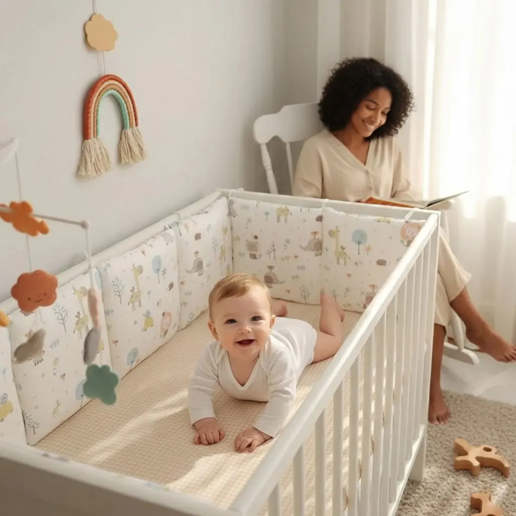 

Бампер для детской кроватки, сетчатый, с рисунком животных, 30x30x6 см, машинная стирка