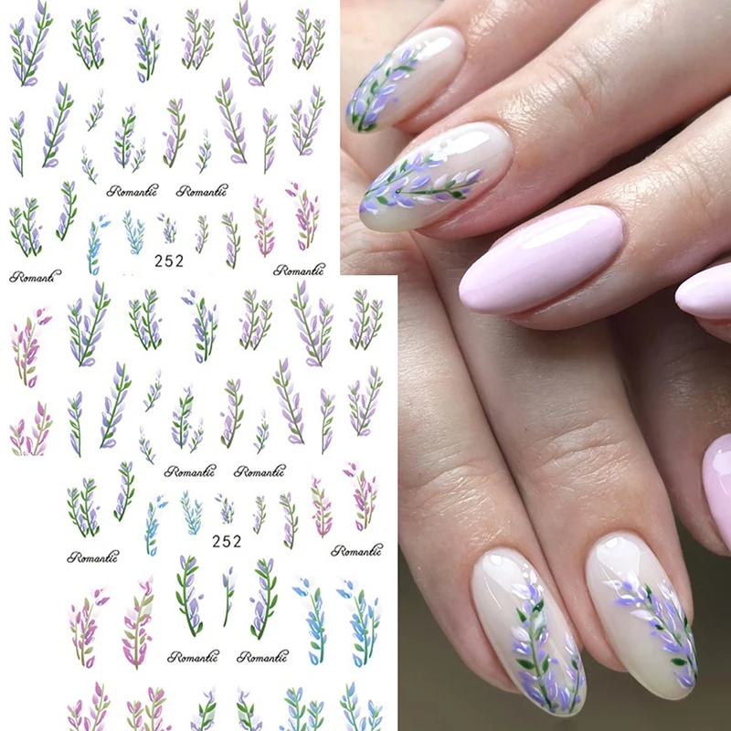 2pcs Simple Leaf Nail Art Stickers Watercolor Floral Leaves 