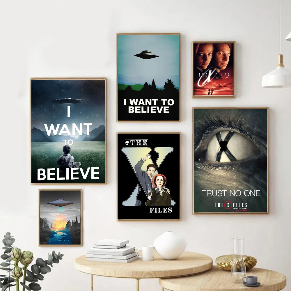 The X-Files I Want To Believe Vintage Posters Sticky Retro Kraft Paper Sticker DIY Room Bar Cafe Stickers Wall Painting