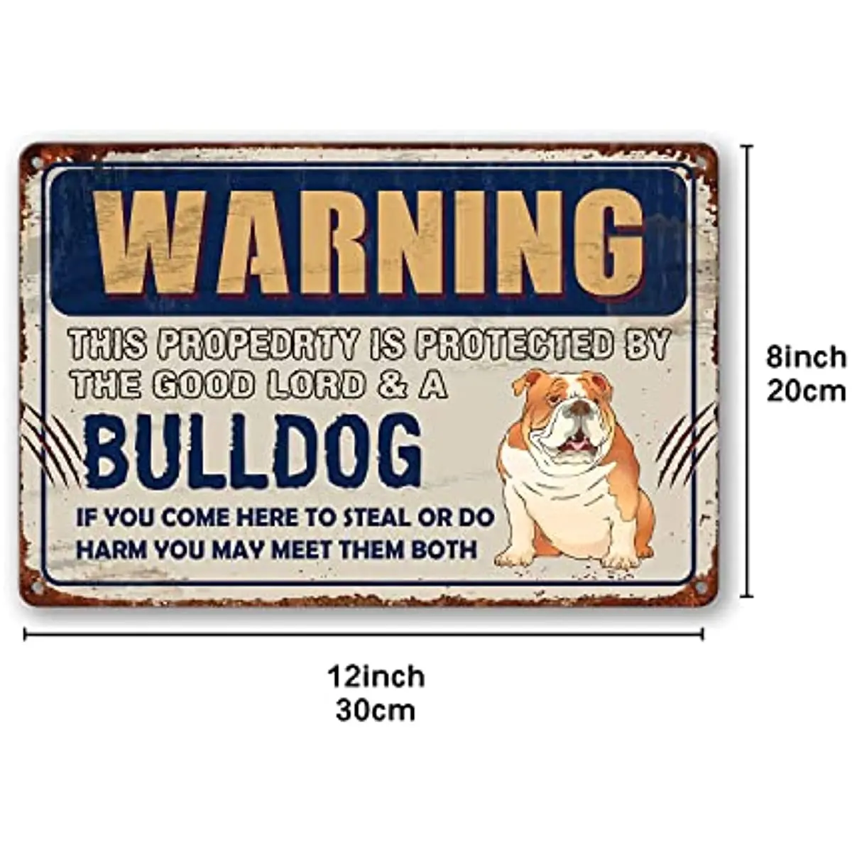 Beware Of Bulldog Signs For Outdoor, Vintage Rusted Metal Signs For Fences & Yards, Bulldog Warning Signs Decorative