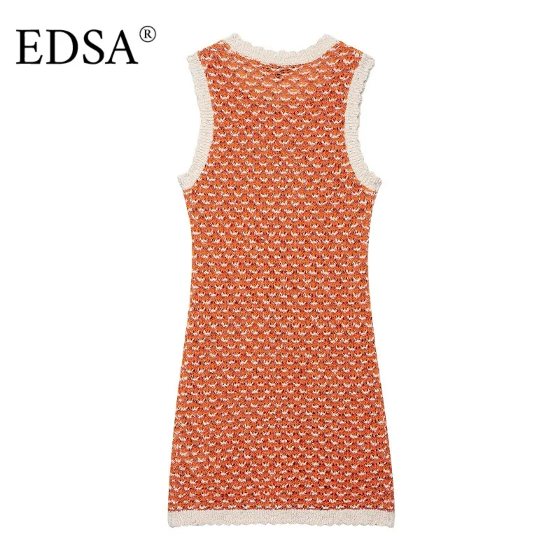 EDSA Mini abito da donna in maglia strutturata senza maniche girocollo aderente abiti corti femminili con doppie tasche