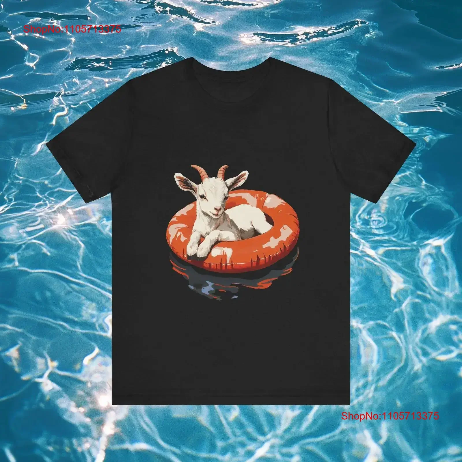 Baby Goat In Pool FloaT T Shirt Cute Summer Clothes Animal Lover vintage Washed Comfortable Top For Everyday Wear Breathable