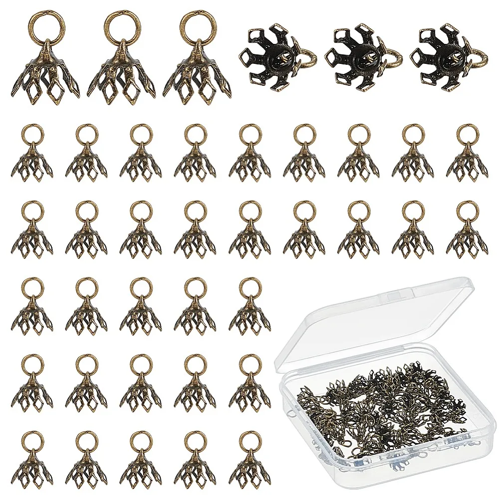 

70Pcs Flower Rack Plating Brass Filigree Bead Cap Bails 7-Petal Bronze 8x8mm Hole: 3mm