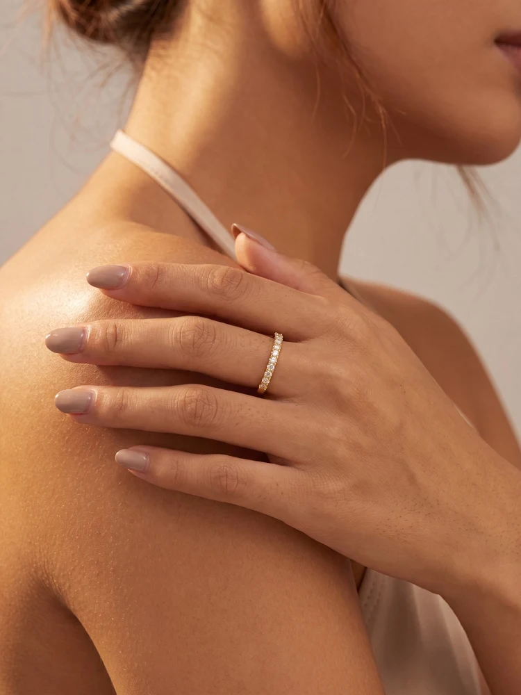 Exquisiter Echter Moissanit-Ring Passender Hochzeits-Diamant-Band für Damen 925 Silber Plattiert Einzelring Schmuck – Detail 4