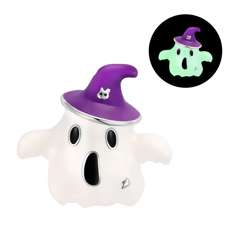 Halloween Party 925 Silver  Purple Flying Witch Hat & Magic Orb Charms Beads Fit Original Bracelets DIY for Women Jewelry Gifts