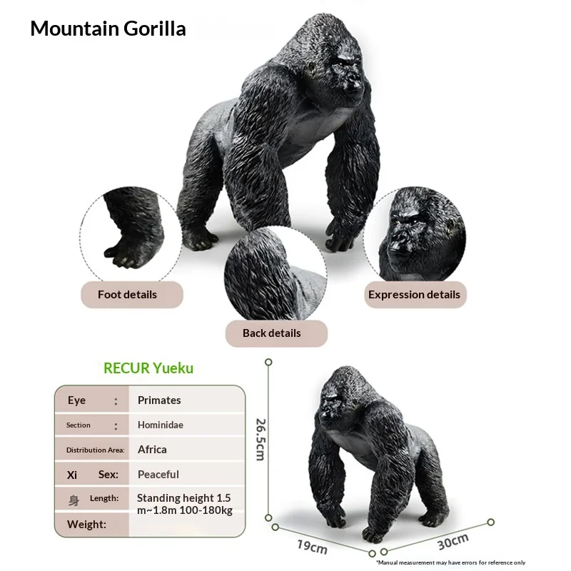 현실적인 대형 원숭이 화이트 백 고릴라 장난감 모델 야생 동물 시뮬레이션 소년과 소녀를위한 선물 소장품 액션 피규어