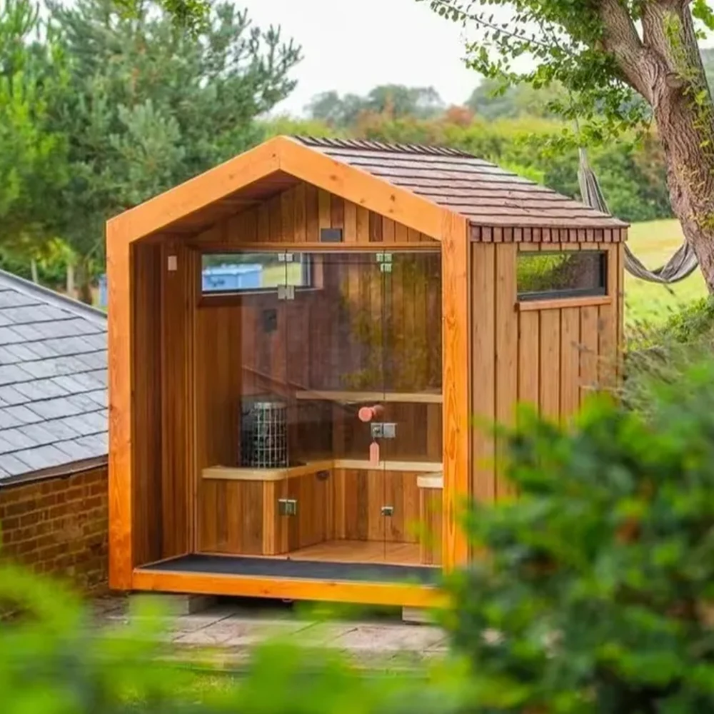 Wholesale Outdoor Toughened Glass Solid Wood 6 People Outdoor Traditional Dry Portable Sauna With Wet Steam