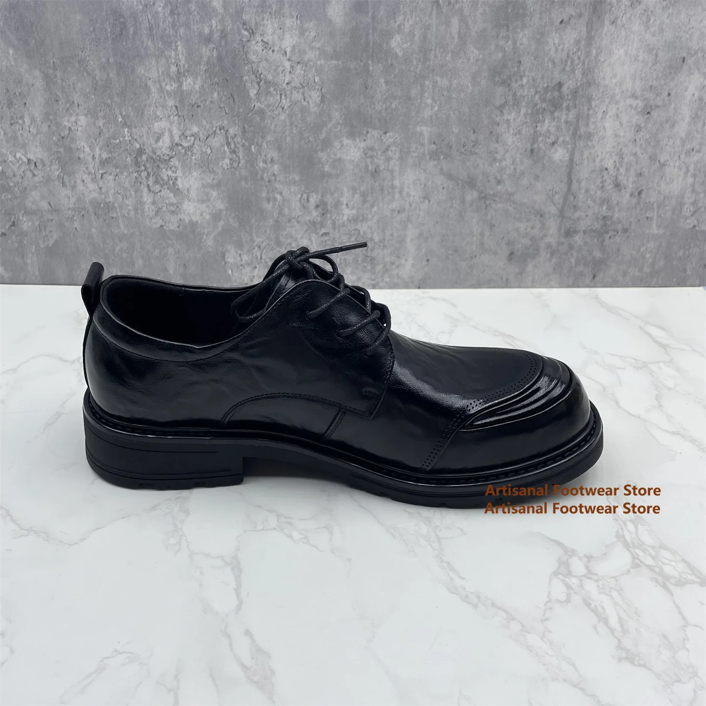 

Thick Platform Lace-Up Casual Dress Oxfords Low Cut Lace Up Derby Shoes British Style Height Increasing Men's Leather Shoes