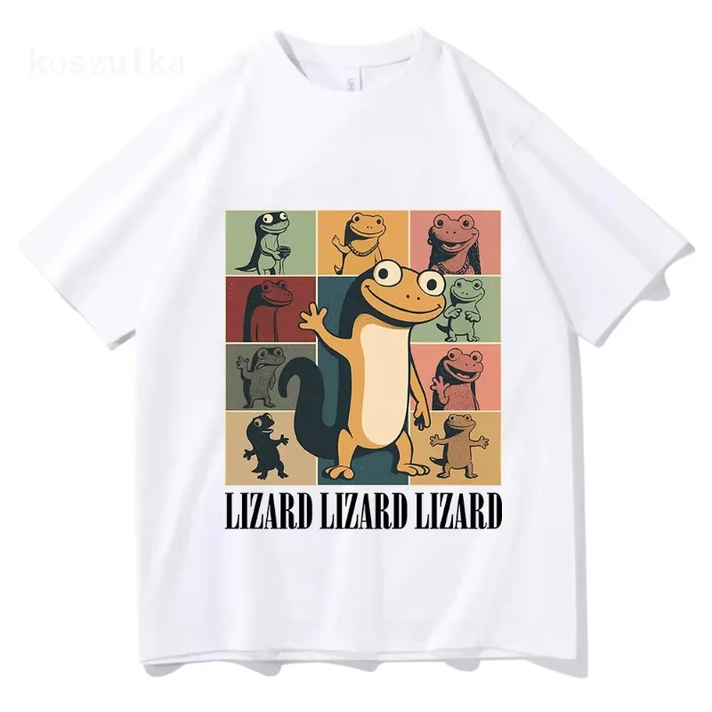 Camisetas impresas en dibujos animados de lagartos a camisetas de cuello de manga corta de moda
