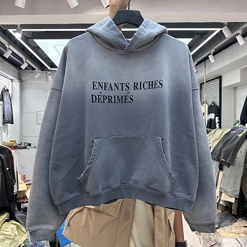 Autumn and winter new trendy brand painter melancholy heavy industry washed gradient hooded sweatshirt for men harajuku Y2K TOP