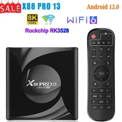 X88 Pro 13 Ultra HD 8K Android 13.0 Smart TV Box RK3528 4GB 64GB Wifi6 BT5.0 2.4G&5G Wifi Media Player Set Top Box