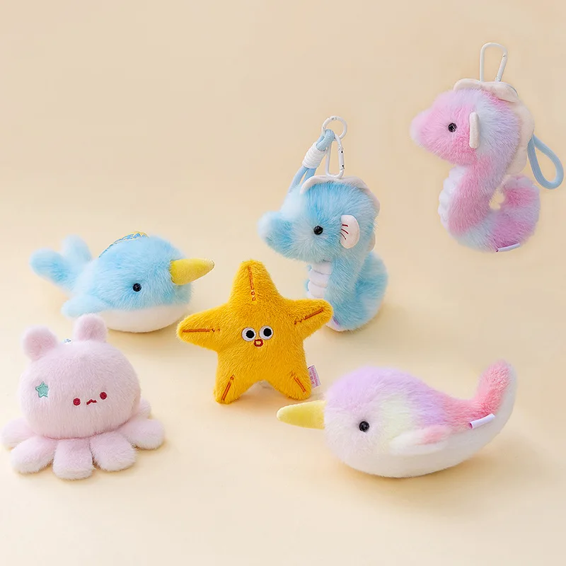 Nova série oceano original pingente de pelúcia dos desenhos animados estrela do mar elefante voador polvo pingente mini cavalo marinho narval boneca 13cm
