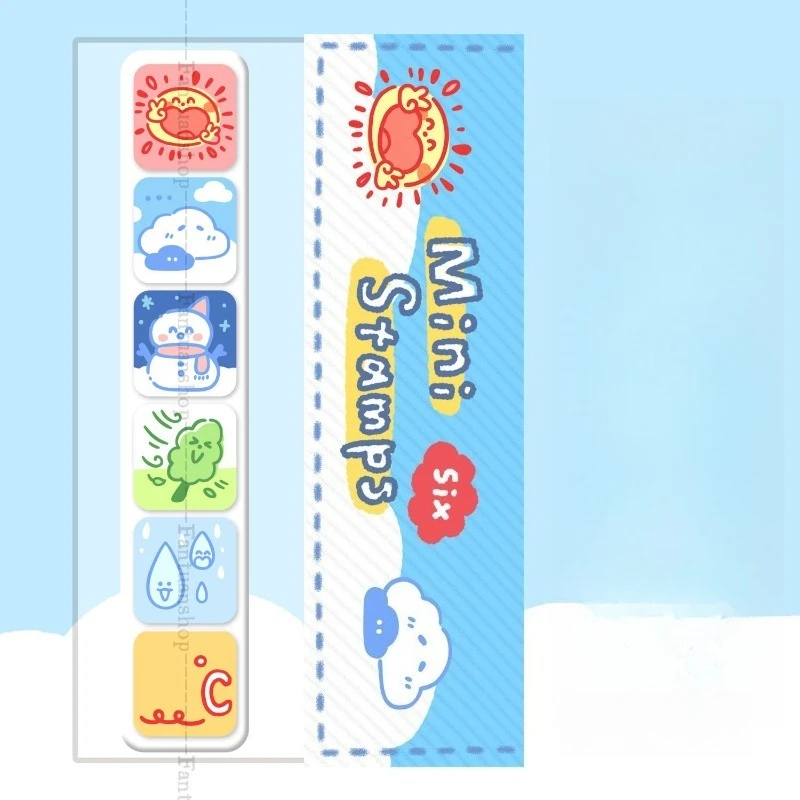 Practical Weather Daily Cute Six-Panel Stamp Set Daily Planner Decorations Cartoon Six-Panel Buttons Fashionable Minimalist - Detail 1