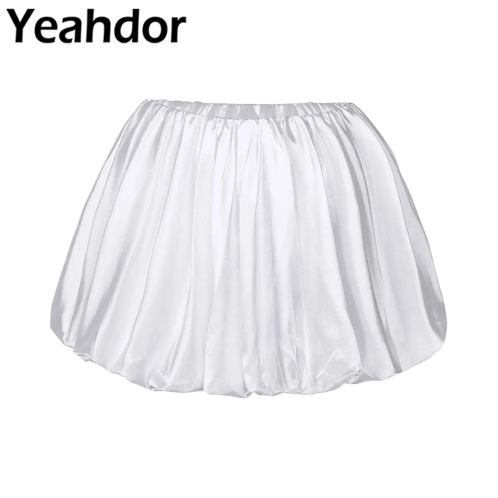 Womens Girls Low Rise Puff Skirt Elastic Waistband Double-layer Satin Miniskirt for Party Daily Casual Wear Accessories